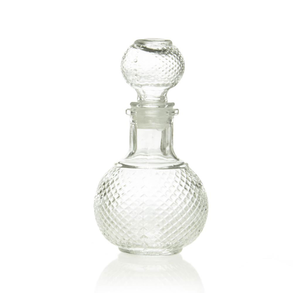 Bomboniera Bottiglia Grande In Vetro Soffiato Con Fiori In Porcellana – 25x8 Cm, Completa Di Scatola
