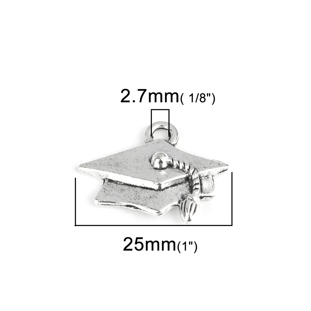 12 Ciondoli Zama A Forma Di Cappello Di Laurea – Altezza 2 Cm, Larghezza 2.5 Cm, Metallo, Cod. JE129 - 2