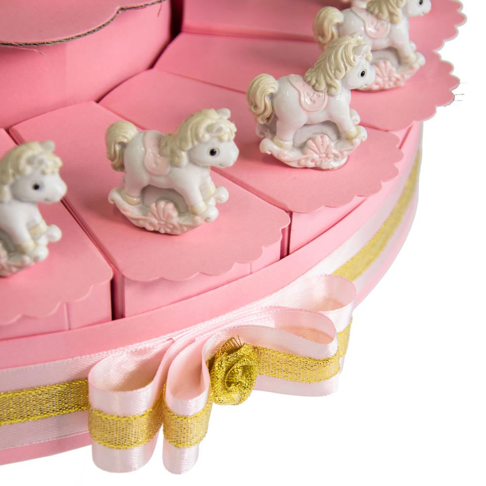 Torta Bomboniera Per Bambina - 20 Fette Con Portachiavi Cicogna E Salvadanaio, Per Nascita Battesimo 1 Compleanno