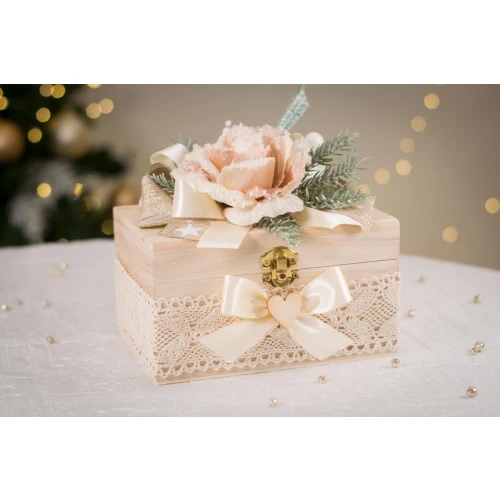 Idea Regalo Natale - Cofanetto decorato con Fiocchi e Rosa