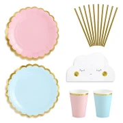 Coordinato Tavola Festa Baby Shower Rosa e Celeste finiture oro