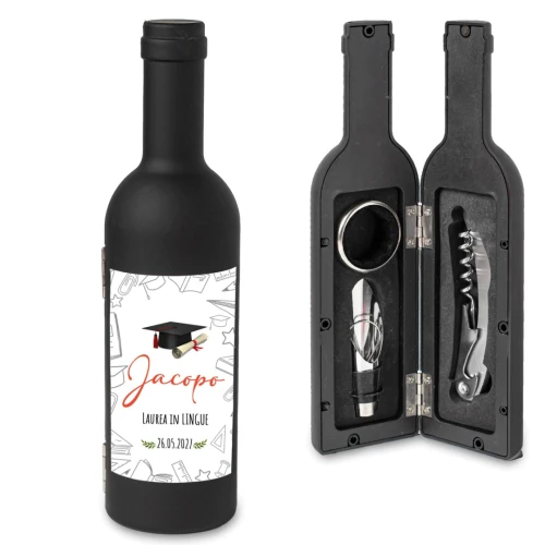 Idea Bomboniera Utile Laurea Tocco Bottiglia di Vino Set accessori Vino