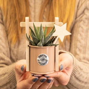 Bomboniere Linea Targa 2026 Vasetto portapiantina Barattolo con sostegno in legno standard in metallo