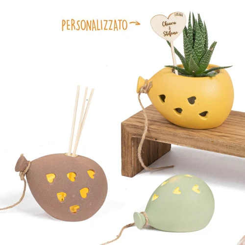 Bomboniere 2026 Linea Terra Palloncini con cuori in ceramica colorati