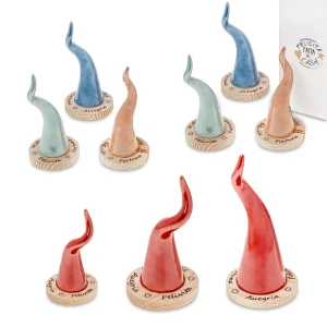 Bomboniere 2026 Cornetto Piccolo Rosso Portafortuna in ceramica e legno