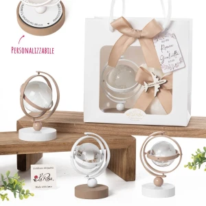 Bomboniera 2026 DEDALO Mappamondo Girevole in Cristallo con Struttura in Metallo Colorato e Base in Resina