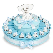 Torta Bomboniere da 20 Fette con cagnolini celesti su quadrifoglio