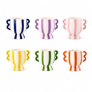 Ultimi 20 pezzi Bomboniere Vasetti in ceramica chic con righe colorati