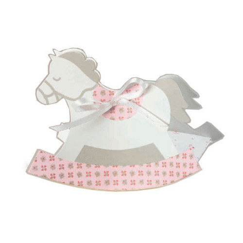 scatoline cavallo a dondolo porta confetti per battesimo e nascita rosa bloom