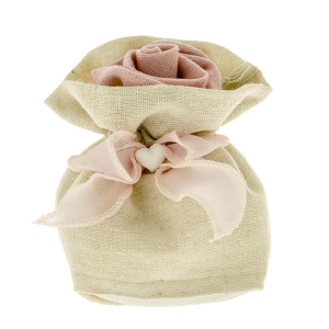 Sacchettino Portaconfetti in Raso Rosa con Fiocco e Cuore Bianco
