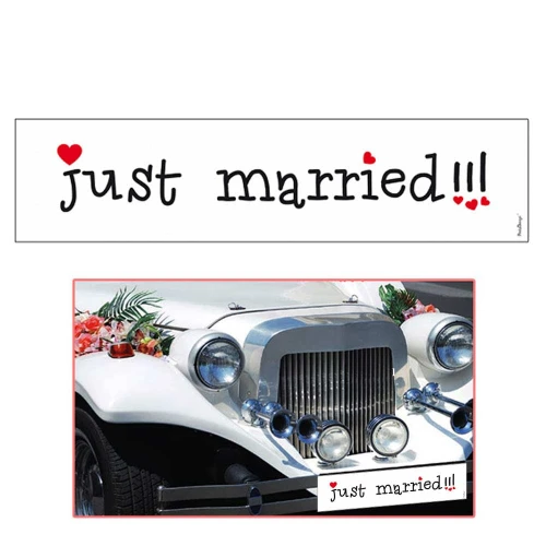 targa per decorare auto sposi matrimonio con scritta \"just married\"