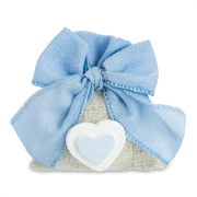 Bomboniere Battesimo Bimbo Sacchettino con Cuore Celeste in Gesso