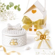 Bomboniere Nozze Oro 50° Anniversario Scatola Tonda Ceramica e Argento