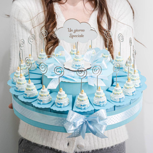 Torta Bomboniere da 20 Fette con torta di compleanno celeste