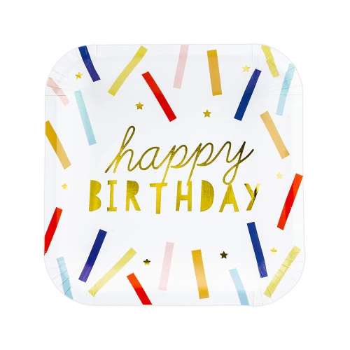 6 Piatti di carta 18 cm fantasia compleanno \"Happy Birthday\"