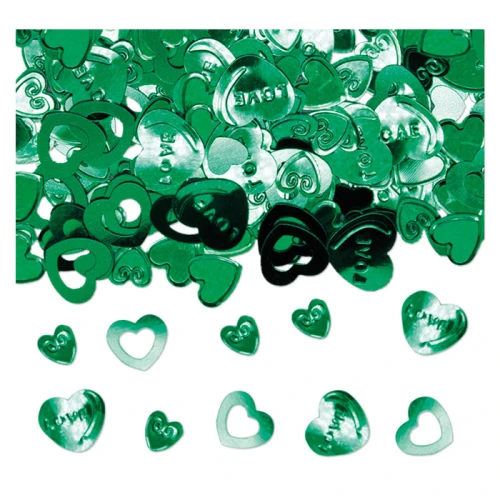 Coriandoli Cuore verde con scritta \"Love\" ed altri dettagli per decorazione