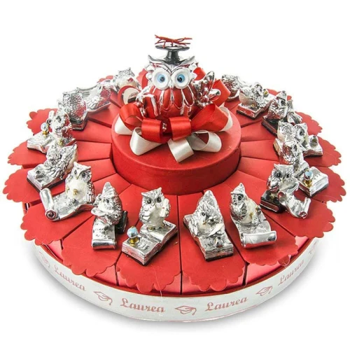 Torta Bomboniere Laurea 18 fette con Gufi Argento