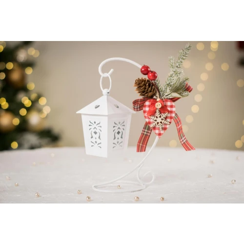 Idea Regalo Natale - Lanterna in metallo con decorazione natalizia rossa