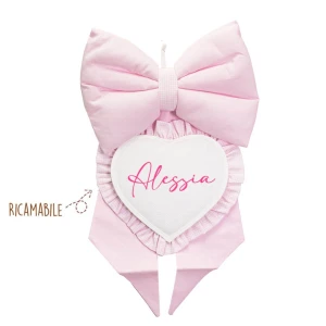 Fiocco Nascita rosa per nascita bimba con cuore ricamabile