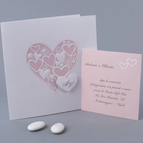 Partecipazione Nozze Originale Rosa decorata da cuoricini - Pink Heart