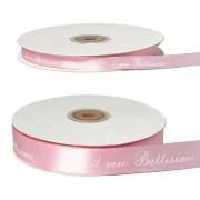 Nastro in raso rosa "Il mio Battesimo" per decorazioni - Rotolo da 50 mt