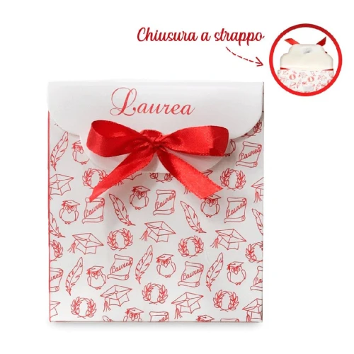 Busta Bomboniera con Fiocco Rosso e Chiusura a Strappo – Tema Laurea