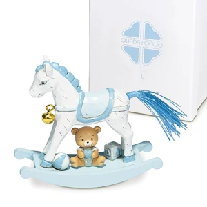 Bomboniere Solidali Quadrifoglio Linea Dublino Celeste 2026 Cavallino a dondolo piccolo