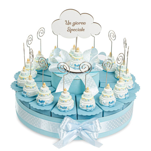 Torta Bomboniere da 15 Fette con torta di compleanno celeste