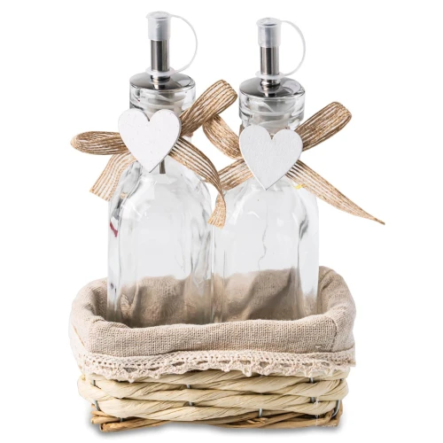 Set Olio e Aceto Rustico Bomboniera Bottiglie vetro vuote per Olio decorate