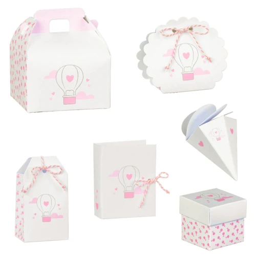 Scatoline Portaconfetti Battesimo Nascita Bimba Mongolfiera Rosa
