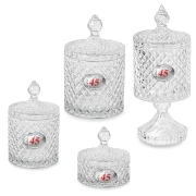 Bomboniera Nozze di Rubino scatole portagioie in vetro con placca argento