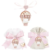 Bomboniere Battesimo e Nascita Femmina 2026 Ciondolo mongolfiera con orsetto e stelline