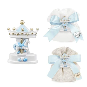 Bomboniere Battesimo e Nascita Bimbo 2026 Magnete Carosello Giostra cavallini celeste