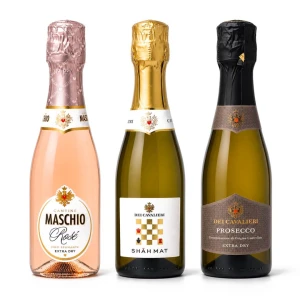 Mini bottiglie Maschio 200 ml: Rosé Extra Dry, Shãh Mat Bianco Extra Dry e Prosecco Dei Cavalieri Extra Dry per bomboniere