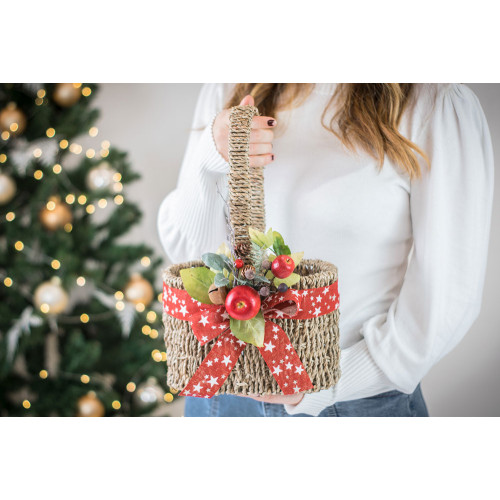 Idea Regalo Natale - Portabottiglie in vimini con decoro rosso