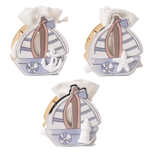 Bomboniere Tema Mare 2026 Linea Marea Scatolina portaconfetti con barca celeste e gessetto