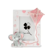 Ultimi 7 pezzi Bomboniere Battesimo e Nascita Baby Elefantino con Aquilone Portafoto Standard Rosa in resina