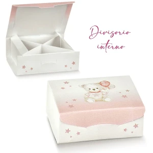 Scatolina portaconfetti Gift con Divisorio con orsetto rosa 10x10x3,5 cm