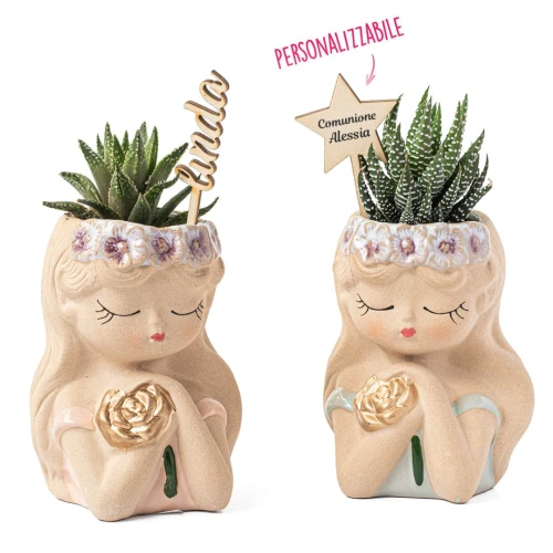 Bomboniere 2026 Vasetto Ragazzina con ghirlanda di fiori con fiore in mano