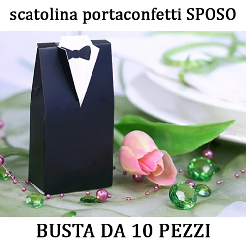 10 pz scatoline porta confetti a forma di sposo