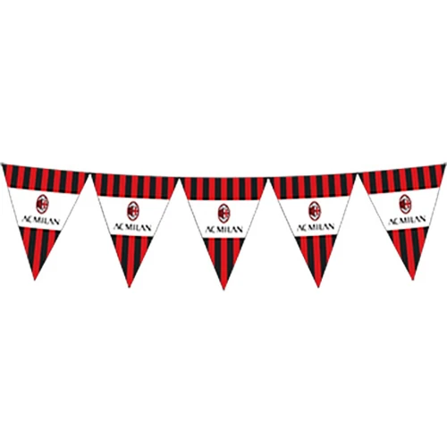 Festone Milan a bandierine triangolari rosso nero 3,6 mt