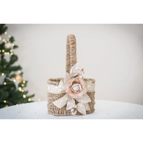 Idea Regalo Natale - Portabottiglie in vimini con decoro rosa e oro