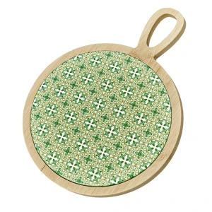 Bomboniere 2026 Tagliere tondo Grande Tema Maioliche verdi Linea Utile in Legno e Ceramica