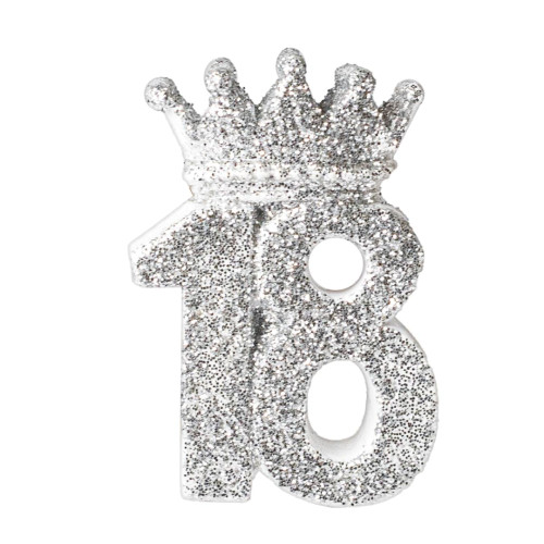 Bomboniere 18° compleanno 2024 Magnete con corona numero 18 argentato con glitter