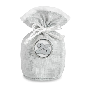 Sacchettino Tondo portaconfetti in yuta Argento con Applicazione 25