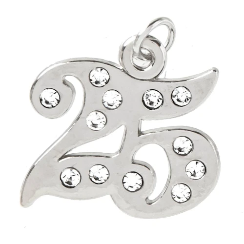 ciondolo numero 25 argento con strass per bomboniere nozze argento