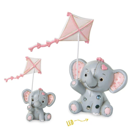 Bomboniere Battesimo e Nascita bimba Elefantino con Aquilone Rosa in resina