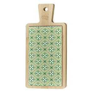 Bomboniere 2026 Tagliere rettangolare Tema Maioliche verdi Linea Utile in Legno e Ceramica