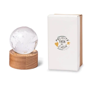 Bomboniere 2026 Tema Viaggio Mappamondo medio con base in legno a LED personalizzabile