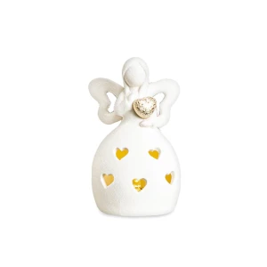 Bomboniere Comunione e Cresima Femmina 2027 Angelo Standard a LED con cuore cuore oro in ceramica